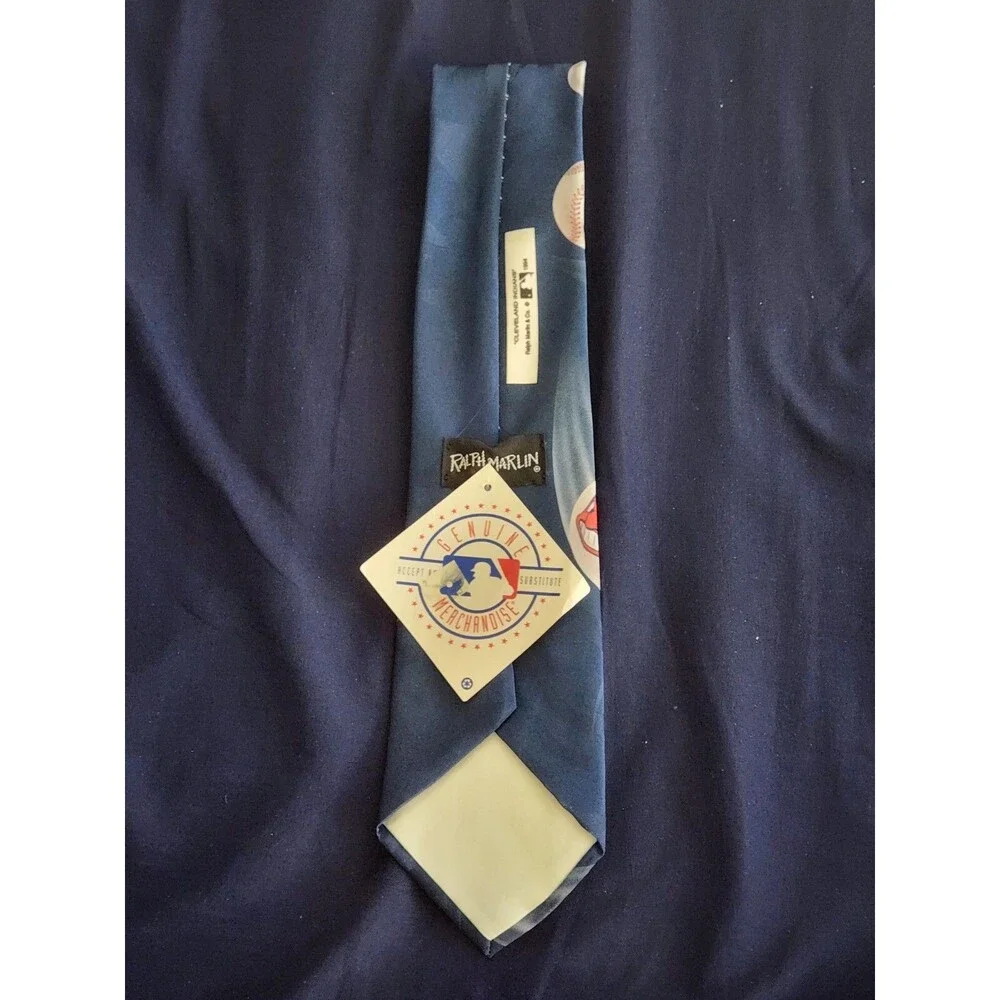 Cleveland Indians NWT Necktie Baseballs Chief Wahoo Blue 1994 Ralph Marlin